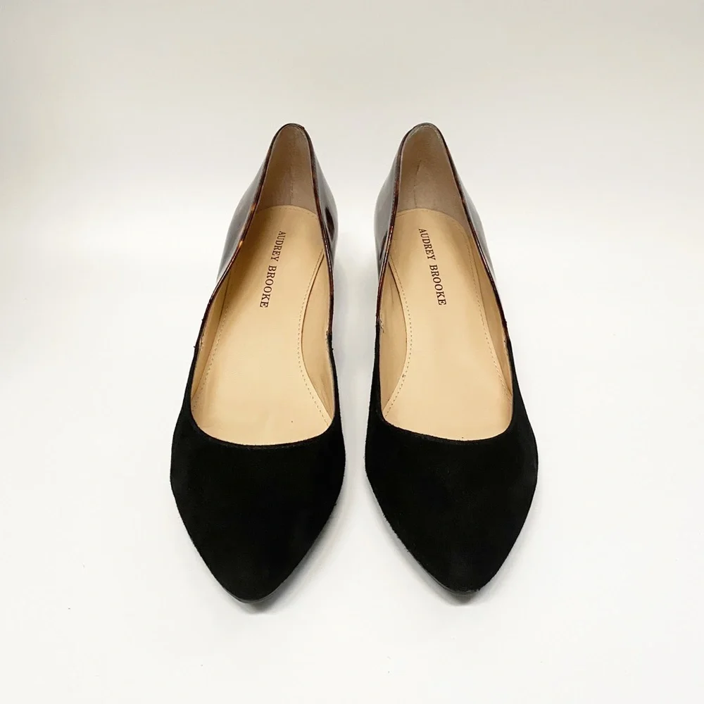 Audrey Brooke Tortoise and Suede Wedge Heels